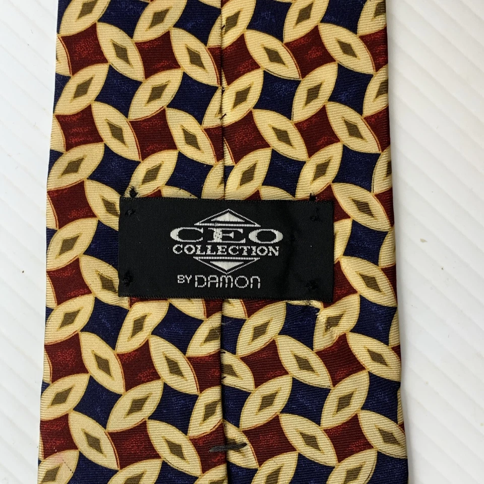 Gravata masculina de seda CEO COLLECTION por DAMON tamanho 3 7/8" x 57" gravata marrom azul dourada - Imagem 4 de 4