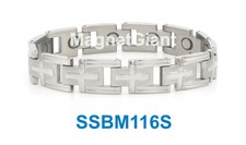 SSBM116S - Silver Cross Magnetic Men's stainless steel link bracelet 5000 Gauss