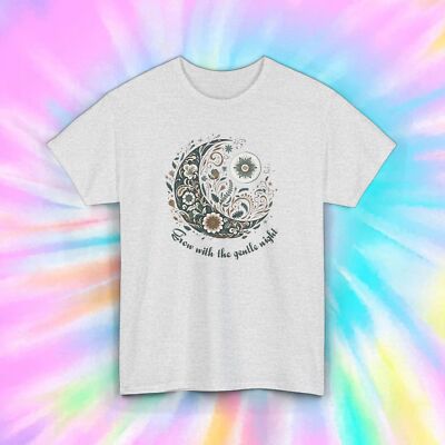 Grow with the Gentle Night Moon Floral Graphic T-Shirt Tranquil Design S-5XL