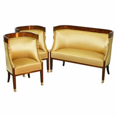 1870 FRANZÖSISCHES REICH INTARSIEN INTARSIEN SUITE PAAR BERGERE SESSEL & SOFAS CANAPE