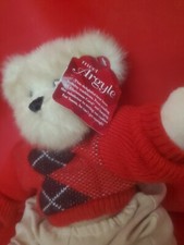 2009 Argyle Teddy Bear Jointed Plush Animal Toy with Sweater Outfit