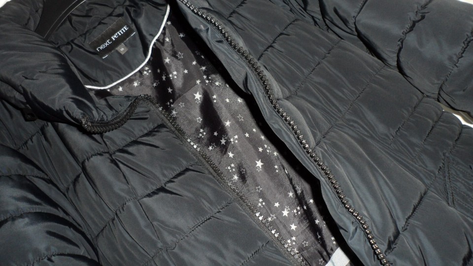 Ladies Next Black Shower Resistant Padded Hooded Puffer Coat, UK Size