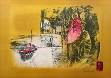 Lebadang (aka Hoi), Untitled - Boat and Crescent Moon, Lithograph with Intaglio