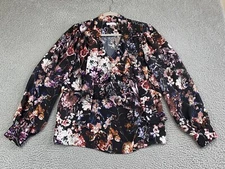 Parker Womens Watercolor Floral Tie Neckline Long Sleeve Blouse Size Medium Exc