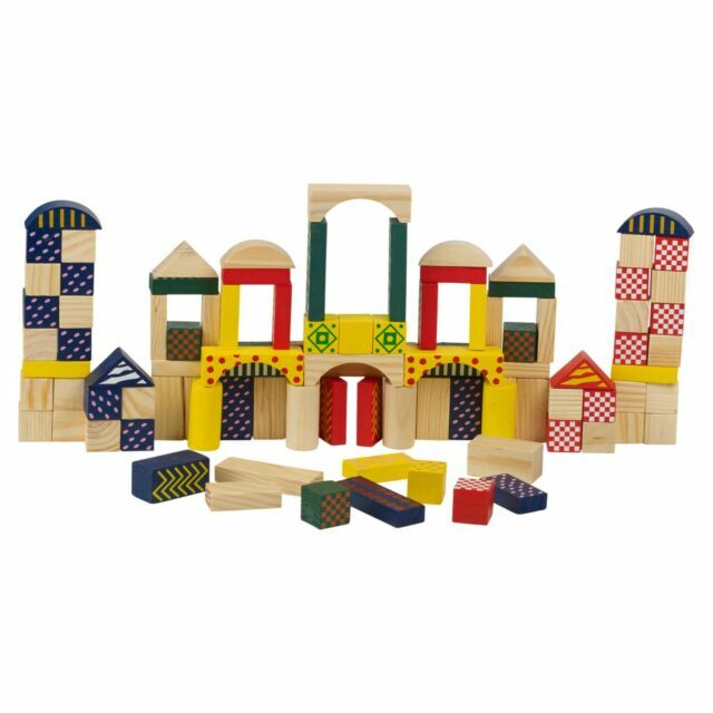 URBN-TOYS Wooden Construction Building Blocks Kids Toy Set, 100 Pieces ...