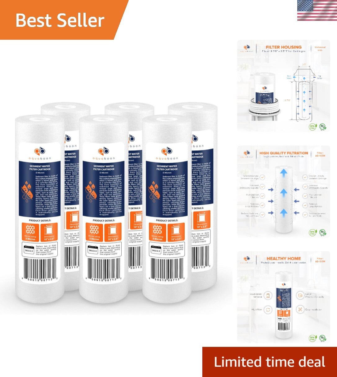 5 Micron 10 x 2.5 Sediment Filter Replacement - Whole House Filter Cartridge ...