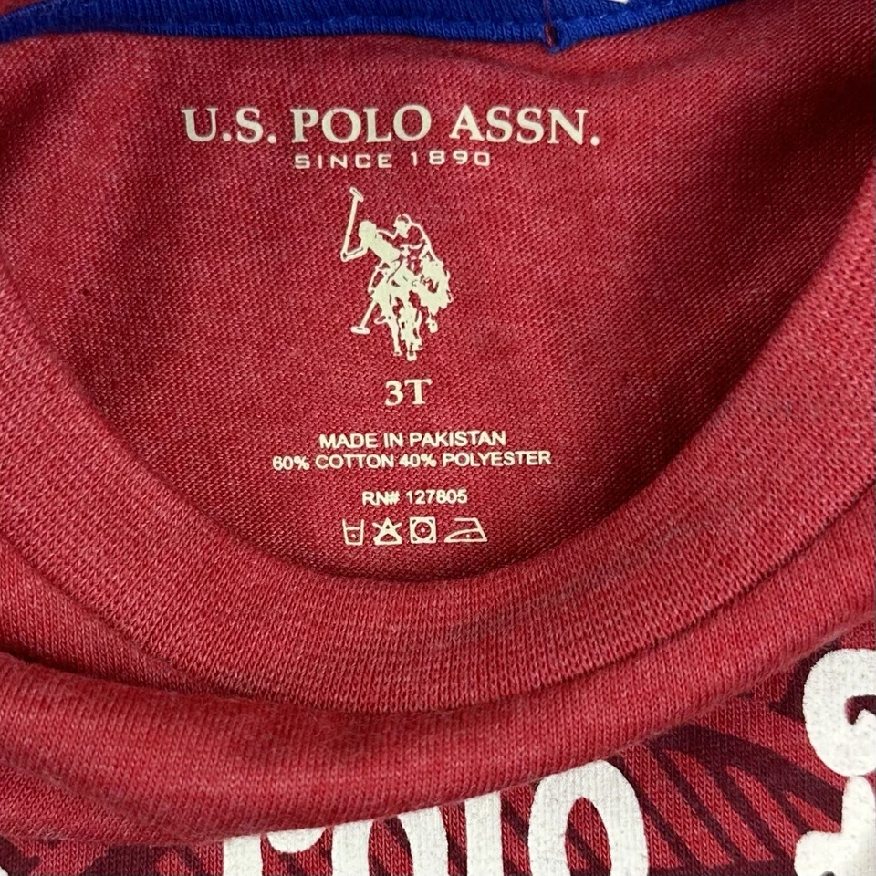 US Polo Assn. Camiseta polo deportiva roja manga corta algodón bordado 3T para niños pequeños Foto 3 de 3