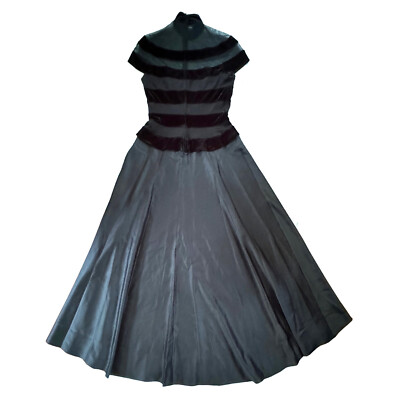 TADASHI Gown Black Maxi Dress Vintage Cap Sleeve Mesh Velvet Satin 
