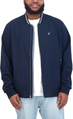 Nautica Men s Lightweight Striped Collar Bomber Jacket