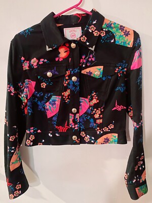 Rare Sold-Out Versace x H&M Neon Floral Crop Collared Button Jacket Sz  SMALL