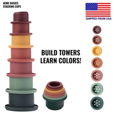 Toy Stacking Cups. Waterproof Silicone. Soft Toys for Toddlers Early Education