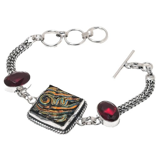 Bracelet Vintage Scooter Années 90 En Métal Argenté Et Gouttes De Verre - Occasion