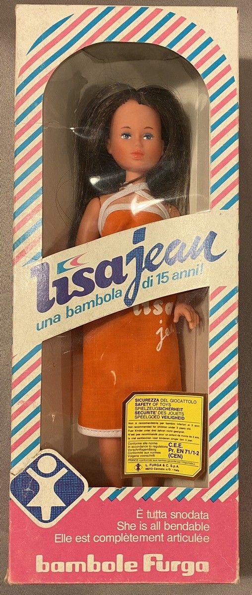 Rare Vintage LISA JEAN FURGA DOLL Brunette Loose In Box Orange