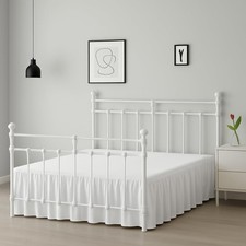 Ruffled Bed Skirt King Size, White, 16 Inch Drop with Split Corners and