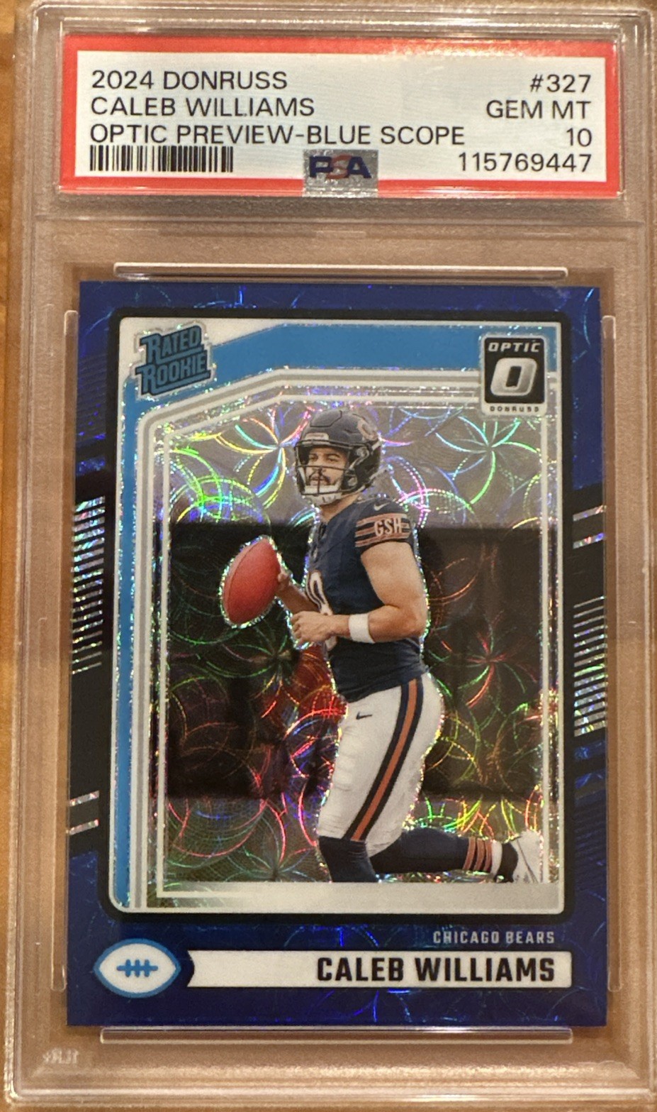 2024 Panini Donruss Optic Caleb Williams Blue Scope Prizm RC #201 PSA 10