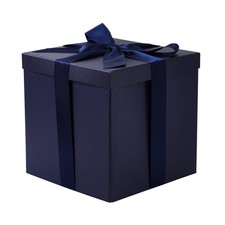 Medium Navy Blue Gift Box 10x10x10 inch with Lid Ribbon Collapsible Box
