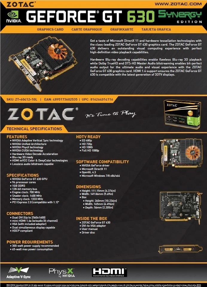 Zotac Nvidia GeForce GT 610, 512MB 64BIT GDDR3, PCI Graphics Card, ZT-60604. - Image 2 of 4