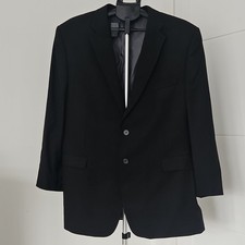 Jack Reid Black Wool Twill Single-Breasted Suit Jacket 46R 2-Button Notch