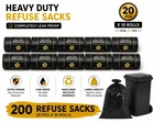 Heavy Duty Refuse Sacks 200 Bags (10 Rolls x 20 Bags) 80cm x 70cm Strong Bin Bag