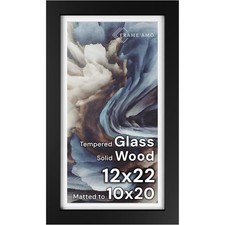 Frame Amo 12X22 Black Solid Wood Poster Frame White Mat For 10X20 Image