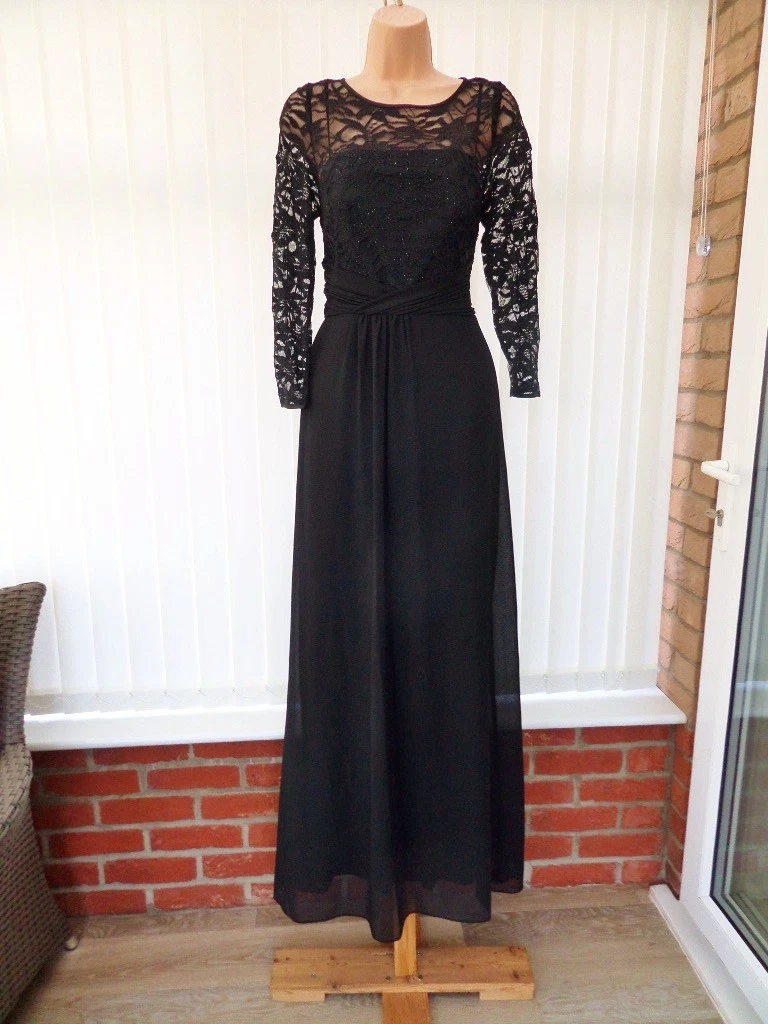 chinese dress ladies Womens Brown Lace Long Sleeve Bell Cuff Maxi Dress