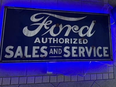 #ad Antique style Barn find Look Lighted Ford Dealer Sales Service Blue Oval Sign $400.00