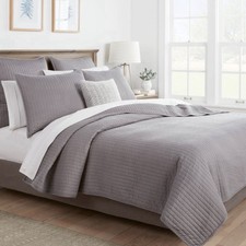 Gray Quilted Queen Quilt Coverlet Set Solid Modern Machine Washable