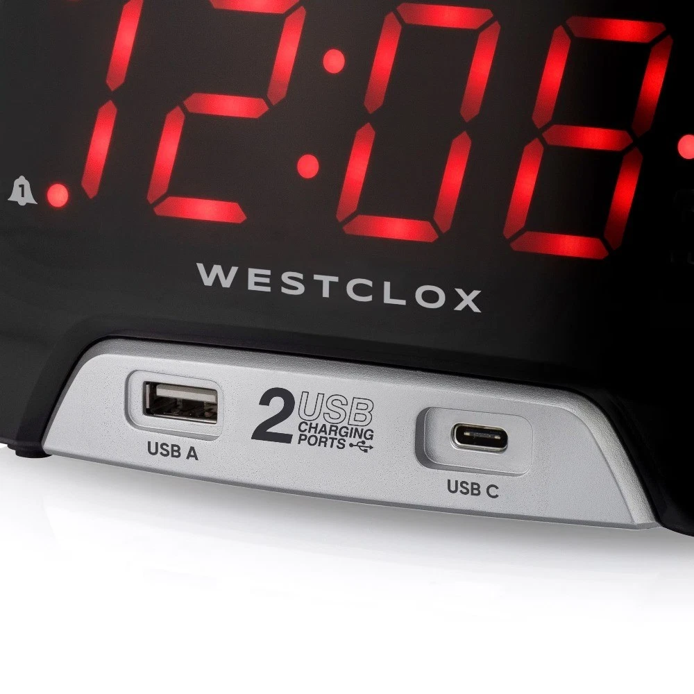 Electric Large 1.4” Red LED Digital FM Clock Radio 2 USB Charging Port with - thumbnail 3