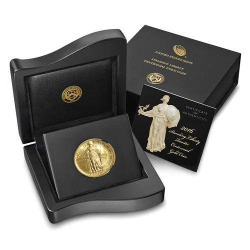 2016-W 25c 1/4-oz Gold Standing Liberty Quarter Centennial .9999 OGP &COA