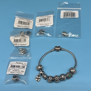 42.7g Pandora 925 Sterling Silver Bracelet 5 New Charms #M6