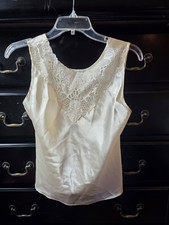 Vintage Cinema Etoile Satin Cami Camisole Tank Top Medium Ivory Lace