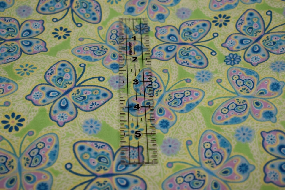 2 yards JOANN SOFT  FLANNEL FABRIC pastel green blue pink lavender BUTTERFLIES - Image 2 of 3