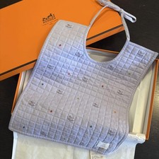 Hermes Paris Baby Bib Logo Horse Print Plain Purple 100 Cotton With Box