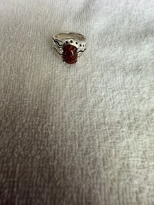 Sterling Silver and Marbled Brown Jasper Ring Size 6, Etched Band