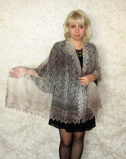 Brown-beige scarf,Warm Russian Orenburg shawl,Goat wool wrap,Cover up,Stole,Cape