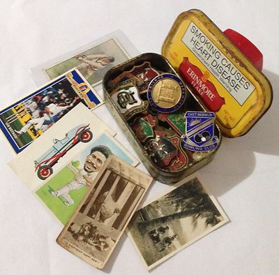 Erinmore Flake Tobacco Tin Cigarette Cards Pin Bowling Club Badge Lot (B51)