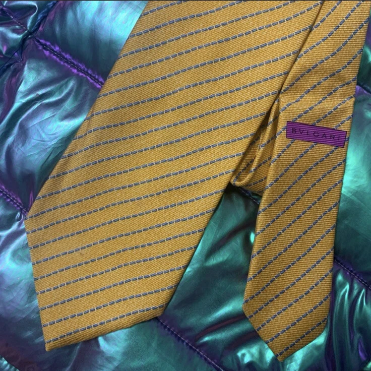 Bulgari Corbata Seda Bambú Amarillo y Azul Foto 2 de 4