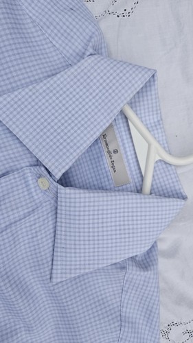 Camisa de vestir para hombre ERMENEGILDO ZEGNA gris blanco a cuadros todas las estaciones 37 14 1/2 nueva sin orden mundial - Imagen 4 de 10