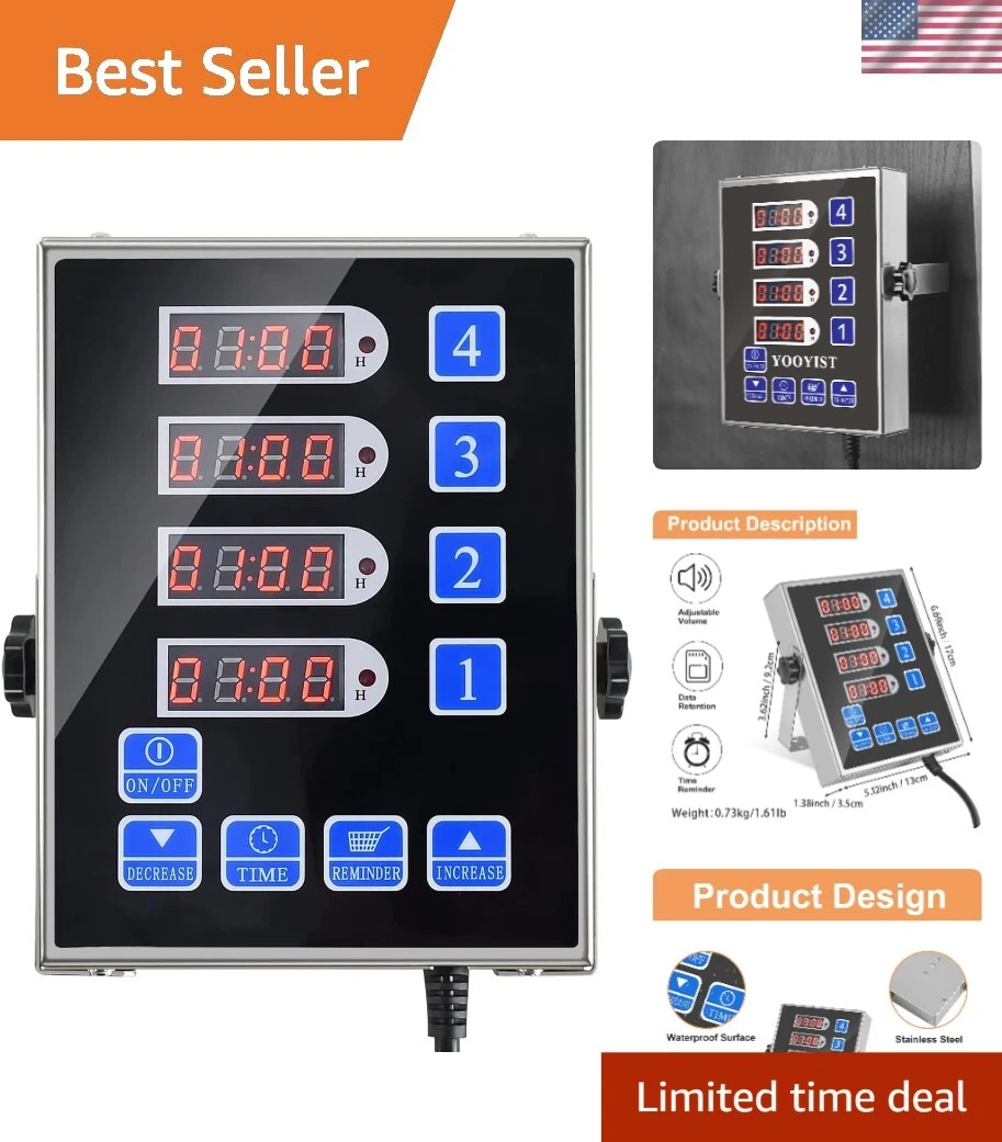 Commercial 4-Channel Kitchen Timer with Ultra-Loud Alarm & User-Friendly Design