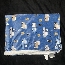 SL Home Fashions Baby Blanket Trucks Building Trees Blue Reversible White Sherpa
