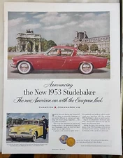 1953 magazine ad for Studebaker - American car, European look, Starliner Coupe