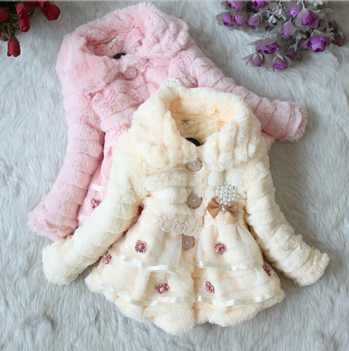 Kids Baby Girls Sweet Floral Fur Fleece Winter Warm Coat Outwear Dress Jackets - Image 2 of 4