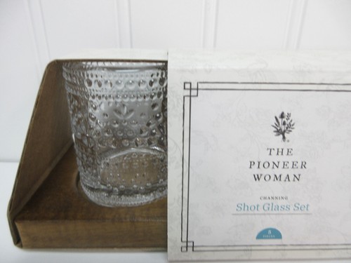 Pioneer Woman Shot Glass Flight Board 3oz Embossed Clear Acacia Wood Set of 4 - Picture 3 of 11