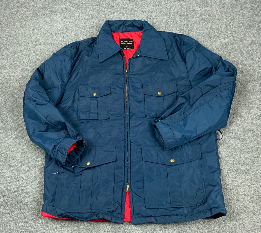 VTG 80s Puritan Zip Field Jacket Adult 46 Dark Blue Red VTG 80s Puritan Zip Field Jacket Adult 46 Dark Blue Red