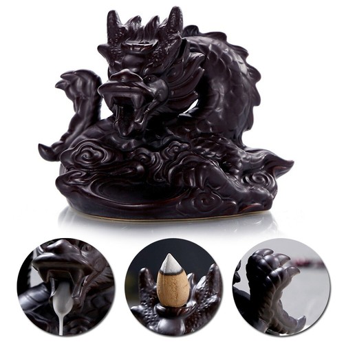 New Ceramic Dragon Waterfall Back-Flow Incense Burners Censer Home Garden Decor - Picture 6 of 6