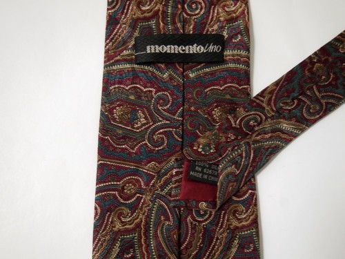 Vtg Momento Uno Mens Necktie Tie Burgundy Red Blue Beige Paisley Silk 58" Vintag - Picture 3 of 4
