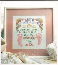 Cross Stitch Baby's 1st Christmas Stocking Footprints Birth Certificate Patterns