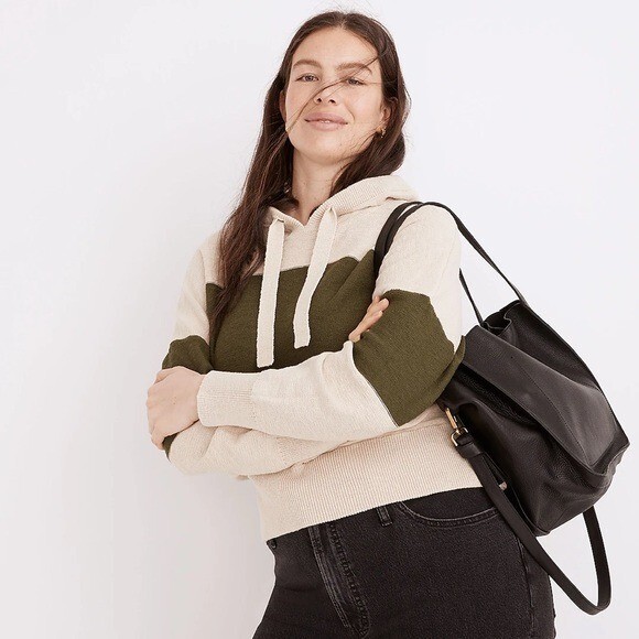 NWT Women MADEWELL Clairview Hoodie Sweater in Colorblock SZ-1X Cream Green