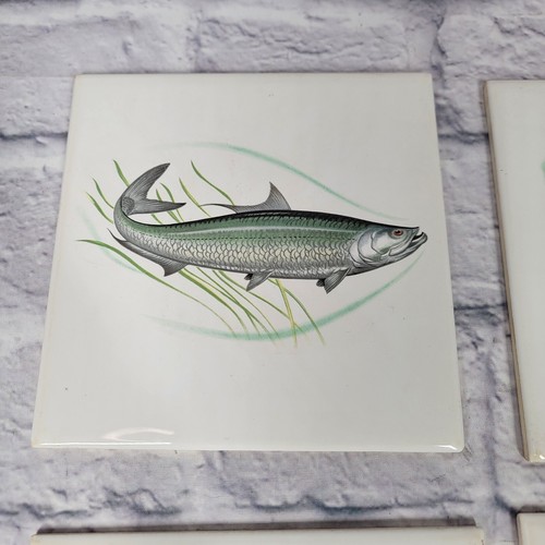 Vintage Lufapo Coimbra Ceramic Tiles Fish Walleye Marlin Decor Wall Art Set of 4 - Picture 3 of 10