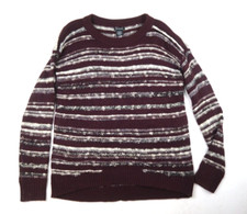CALVIN KLEIN JEANS - MEN'S WINE PUPRLE STRIPED LONG SLEEVE PULLOVER SWEATER - M